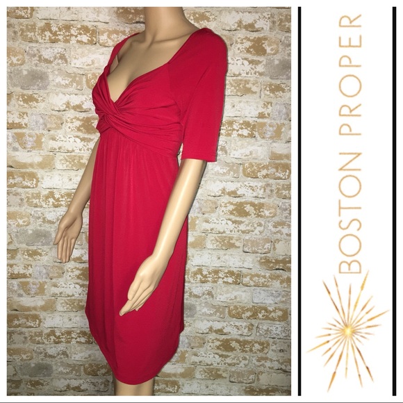 Boston Proper Red Twist Wrap Dress Empire Small - Picture 3 of 5